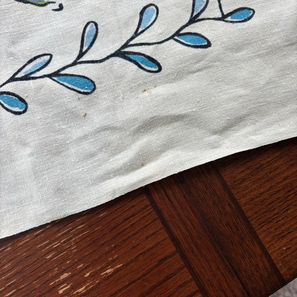 Vintage Floral Hand Printed Linen Tablecloth Square 51x51 Mid Century Retro